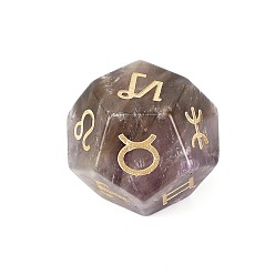 Amethyst Natural Amethyst Classical 12-Sided Polyhedral Dice, Engrave Twelve Constellations Divination Game Toy, 20x20mm