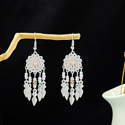 Платина Серьги-люстры из сплава в богемном стиле с плетеными перьями, украшения для женщин, платина, 75x18 мм