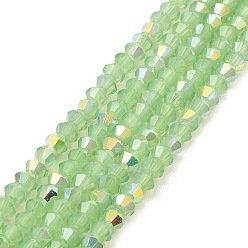 Light Green Baking Painted Glass Beads Strands, Imitation Opalite, Faceted, AB Color Plated, Bicone, Light Green, 4.5x4mm, Hole: 0.8mm, about 88~89pcs/strand, 13.11''(33.3cm)
