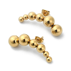 Oro Recubrimiento de iones (ip) 304 aretes de acero inoxidable, barra curva con cuentas redondas, dorado, 32.5x12 mm