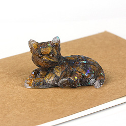 Tiger Eye Natural Tiger Eye Cat Display Decorations, Sequins Resin Figurine Home Decoration, for Home Feng Shui Ornament, 80x50x50mm
