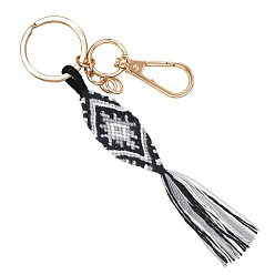 Black Bohemian Style Matching Tassel Macrame Hand-woven Cotton Keychain, for Car Key Purse Phone Ornaments, Black, 115mm