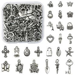 Antique Silver 20g CCB Plastic Beads, for DIY Jewelry Making, Lock & flower & Umbrella& Key & Angel & Leaf & Butterfly & Dolphin & Starfish & Ladybird, Antique Silver, 10~30x7~17x1~8mm, Hole: 1.2~4mm