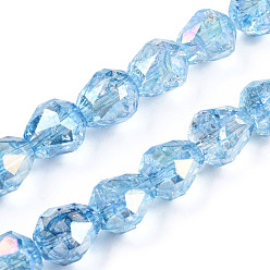 Light Sky Blue Transparent Electroplate Glass Beads Strands, AB Color Plated, Faceted, Teardrop, Light Sky Blue, 10.5x10mm, Hole: 1.2mm, about 33pcs/strand, 13.78 inch(35cm)