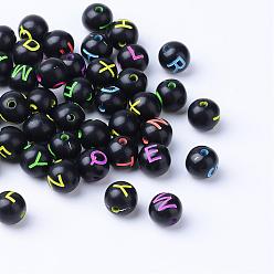 Mixed Color Craft Acrylic Horizontal Hole Letter Beads, Round, Mixed Color, 7~8mm, Hole: 1.5mm, about 1922pcs/500g