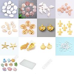 (52) Непрозрачная лаванда Самодельные наборы для поиска, включая 50г бусин из ракушек моллюсков, 6шт. натуральной раковины, 2 мешочки с бусинами из раковин моллюсков, 10пластиковые бусины ccb шт., 30 подвески из сплава шт., 100шт. пластиковых бусин и 20шт. смоляных кабошонов, разноцветные, 10~70x6.2~33x2~10 мм