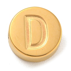 Letter D Ионное покрытие (ip) 304 шарики из нержавеющей стали, плоские круглые с буквы, золотые, Буква D, 8x3 мм, отверстие : 1.6 мм