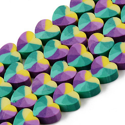 Средний Фиолетовый Полимерной глины ручной работы бисер нитей, для поделок ювелирных изделий, сердце, средне фиолетовый, 9x10x4 мм, отверстие : 1.5 мм, около 40~41 шт / нитка, 13.39 дюйм ~ 13.78 дюйм (34~35 см)