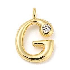 Letter G Rack Plating Brass Micro Pave Cubic Zirconia Pendants, Cadmium Free & Lead Free, Long-Lasting Plated, Real 18K Gold Plated, Letter G, 22x15x5mm, Hole: 2.8mm