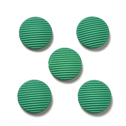 Medium Sea Green Opaque Acrylic Beads, with Enamel, Flat Round with Stripe Groove Pattern, Medium Sea Green, 25x7mm, Hole: 1.6mm