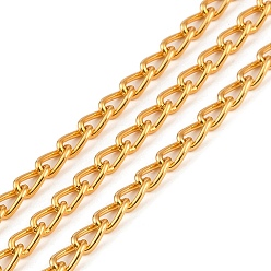 Золотой Алюминиевая бордюрная цепь с покрытием стойки, витая цепь, золотые, 7.5x4.2x1 мм 50 м / рулон