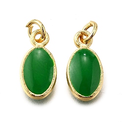 Зеленый Латунь эмаль прелести, с целью перехода в кольце, овальный шарм, стойки покрытие, без кадмия и без свинца, долговечный, золотые, зелёные, 12x6x2 мм, отверстие : 2.6 мм