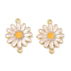 BrumosaRosa Dijes de conector de zirconia cúbica transparente con micro pavé de latón, enlaces de margaritas, con esmalte, real 18 k chapado en oro, rosa brumosa, 20x15x2 mm, agujero: 1.4 mm