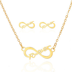 Infinity Mother's Day Jewelry Set, Golden Alloy Pendant Necklace & Stud Earrings, Infinity, 17.32 inch (440mm), 6~10x9~12mm