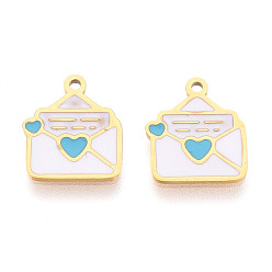 Небесно-голубой 304 из нержавеющей стали шармы эмали, конверт очарование, ионное покрытие (ip), реальный 14 k позолоченный, голубой, 12x10x0.9 мм, отверстие : 1 мм