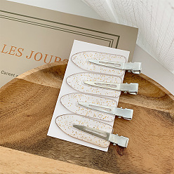 White Leaf Shape Acrylic Traceless Alligator Hair Clips, with Alloy Findings, Hair Accessories for Girls, White, 65mm