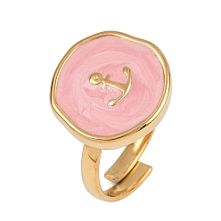 Pink 304 эмалированные открытые манжеты из нержавеющей стали для женщин, ионное покрытие (ip), золотые, плоские круглые с якорем, розовые, внутренний диаметр: 17.2 мм, плоско-круглые: 15x15 mm
