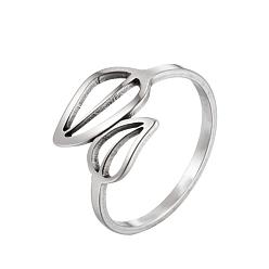 078 Steel Grey Geometric Stainless Steel Hollow Love Heart Ring for Couples - Fashionable and Retro Open Design