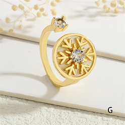 Прозрачный Открытые манжеты из латуни с микропаве и цирконием для женщин, с оболочкой, реальный 18 k позолоченный, снежинка, прозрачные, размер США 8 (18.1 мм)