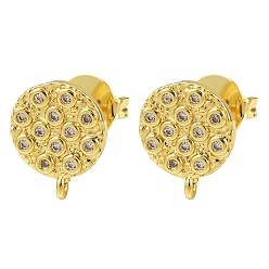 Круглые Латунные микро-паве прозрачные серьги-гвоздики из циркония, без кадмия и без свинца, стойки покрытие, долговечный, реальный 18 k позолоченный, круглые, 15x12 мм, отверстие : 1.2 мм, штифты : 1 мм