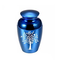 Blue Aluminium Alloy Cremation Urn, For Commemorate Kinsfolk Cremains Container, Jar with Tree of Life Pattern, Blue, 45x65mm
