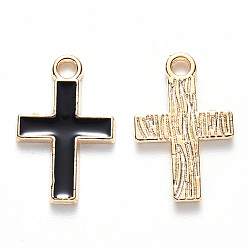 Черный Подвески из эмали и сплава, крестик, золотой свет, чёрные, 16x10x1 мм, отверстие : 1.6 мм