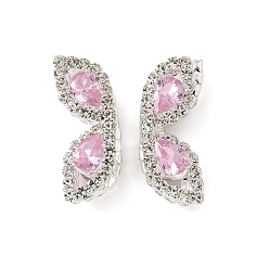 Лавандовый румянец Латунные микро проложить кубического циркония бусы, крыло бабочки, со стразами, серебряные, лавандовый румянец, 10.5x26x9.5 мм, отверстие : 1.2 мм