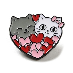 Heart Valentine's Day Theme Black Zinc Alloy Brooches, Cat & Heart Enamel Pins for Women, Heart, 20.5x24x1mm