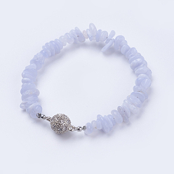 Natural Agate Natural Agate Bracelets, with Alloy Rhinestone Magnetic Clasps, Nuggets, Platinum, 7-1/4 inch(185mm)
