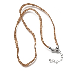 Camel 3.5MM Polyester Metallic Cord Braided Cord Necklace Making, with Brass Findings and 202 Stainless Steel Lobster Claw Clasps, Long-Lasting Plated, Rack Plating, Stainless Steel Color, Camel, 16.14 inch(41cm)~18.11 inch(46cm)
