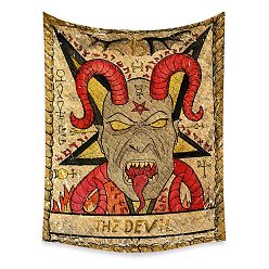 Red Tarot Tapestry, Polyester Bohemian Wall Hanging Tapestry, for Bedroom Living Room Decoration, Rectangle, The Devil  XV, 950x730mm