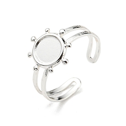 925 Sterling Silver Plated 304 Stainless Steel Open Cuff Finger Ring Cabochon Settings, Bezel Cup Ring Settings, Helm, 925 Sterling Silver Plated, Inner Diameter: 18mm, Tray: 6.5mm