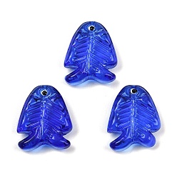 Синий Прозрачные стеклянные эмалевые бусины, рыба, синие, 21.5x18x7 мм, отверстие : 1.5 мм