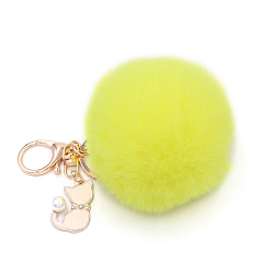 Yellow Imitation Rabbit Fur Pom-Pom & Cat Keychain, Bag Pendant Decoration, Yellow, 8cm