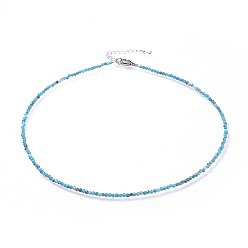 Apatite Natural Apatite Beaded Necklaces, with 304 Stainless Steel Lobster Claw Clasps and Brass Extender Chains, Faceted, 15.8 inch(40.2cm)
