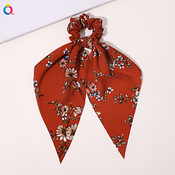 Floral Triangle Scarf - Red Chic Floral Hair Accessory for Women - Triangle Ribbon Peony Bow Scrunchie Headband