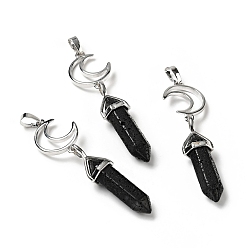 Lava Rock Synthetic Lava Rock Double Terminated Pointed Big Pendants, with Platinum Tone Brass Findings, Cadmium Free & Lead Free, Moon with Bullet, Faceted, 70~75mm, Hole: 4.6x8mm