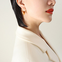 F070 - Golden Earrings Retro Modern Hong Kong Style Statement Earrings for Women - Half Circle Titanium Steel Hoops
