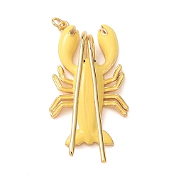 Yellow Brass with Enamel Pendants, Lobster Charms, Rack Plating, Long-Lasting Plated, Lead Free & Cadmium Free, Real 18K Gold Plated, Yellow, 48x26x10mm, Hole: 3mm