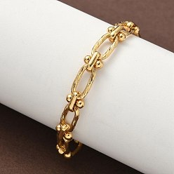 Золотой Ионное покрытие (ip) 304 браслеты из нержавеющей стали с текстурированной овальной цепочкой для женщин, золотые, 6-3/4 дюйм (17 см)