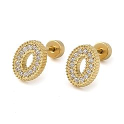 Real 14K Gold Plated 304 Stainless Steel with Rhinestone Stud Earrings, Number 0, Real 14K Gold Plated, 9.5x7mm