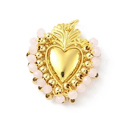 Pink Сплав стекла подвески, сердце, с петлей, долговечный, без кадмия и без свинца, стойки покрытие, реальный 18 k позолоченный, розовые, 31x28x7.5 мм, отверстие : 5.6 мм