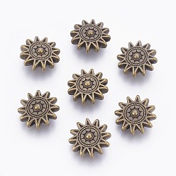 Antique Bronze Tibetan Style Alloy Sun Beads, Cadmium Free & Nickel Free & Lead Free, Antique Bronze, 17x6mm, Hole: 2mm
