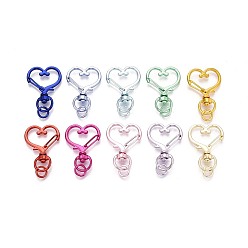 Mixed Color Alloy Swivel Clasps, Heart, Cadmium Free & Lead Free, Mixed Color, 39~40x24x6mm