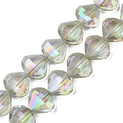 Light Green Electroplate Transparent Glass Beads Strands, Faceted, Teardrop, Light Green, 10.5x12x6.5mm, Hole: 1mm, about 60pcs/strand, 25.59 inch(65cm)