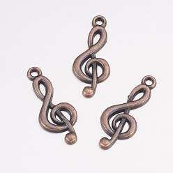 Red Copper Treble Clef Pendants, Cadmium Free & Lead Free, Musical Note, Red Copper, 26x10x2mm, Hole: 1.5~1.8mm