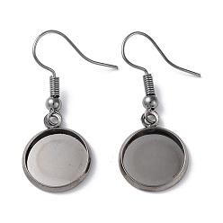 Черный Цвет Металла Железные крючки для сережек, ушная проволока с круглым лотком, плоские круглые серьги, металлический черный , 33.5 мм, лоток : 12 мм, 22 датчик, штифты : 0.6 мм