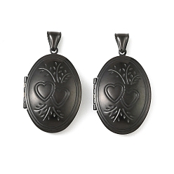 Черный 316 подвески из нержавеющей стали Locket, овал с подвеской в виде сердца, с 304 защелкой из нержавеющей стали на поручнях, долговечный, ионное покрытие (ip), чёрные, 42.5x27x10 мм, отверстие : 8x4 мм, внутренний диаметр: 29x18 мм