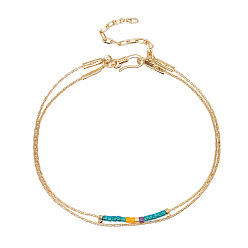 MI-B220422S Colorful Miyuki Beaded Double-Layer Bracelet with Gold Plated Wire, Unique Jewelry