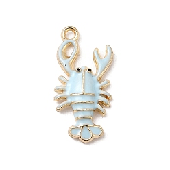 Светло-голубой Подвески из эмали и сплава, омар, золотые, светло-голубой, 24.5x12x3.5 мм, отверстие : 1.7 мм